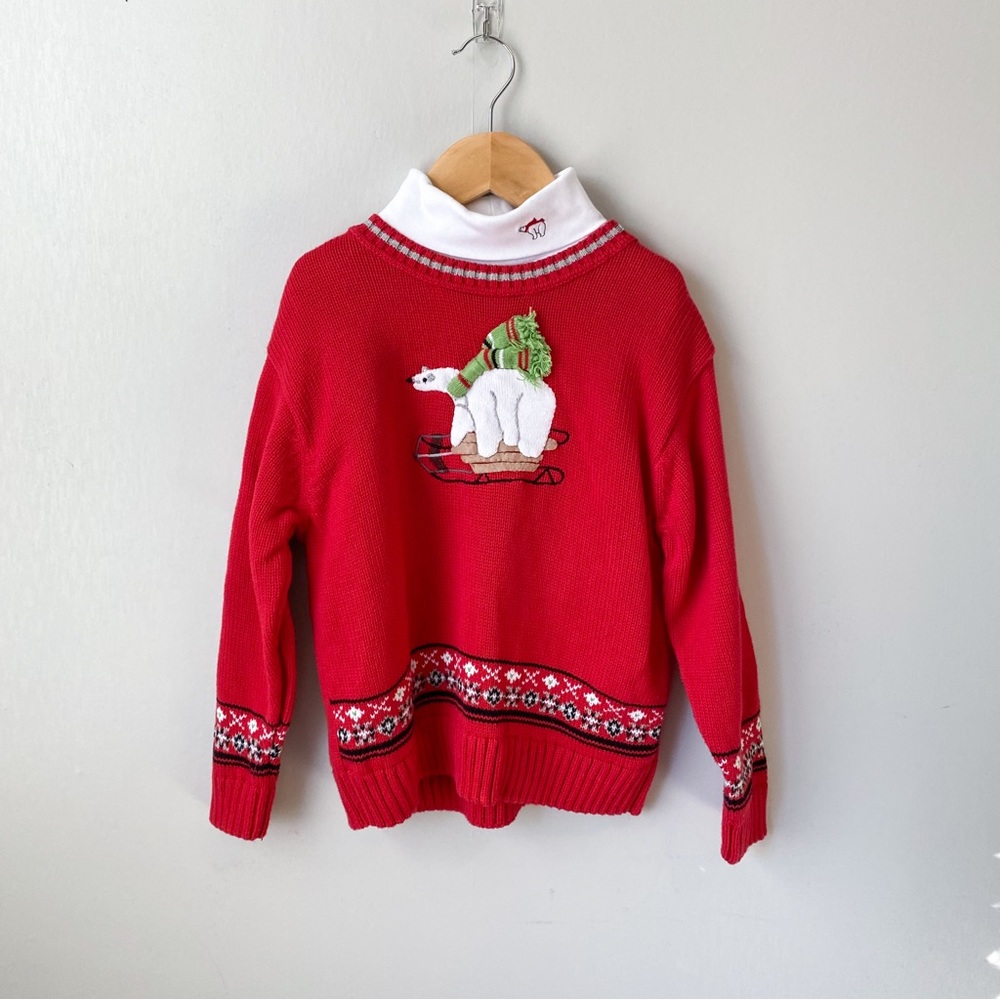 Y2K Hartstrings Polar Bear Embroidered Knit Holiday Sweater 5/6